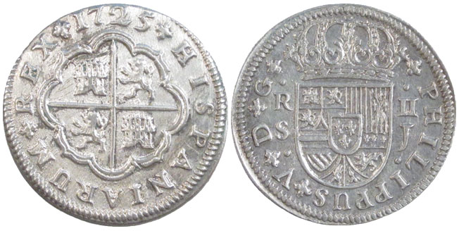 Spain two reales 1725 Seville