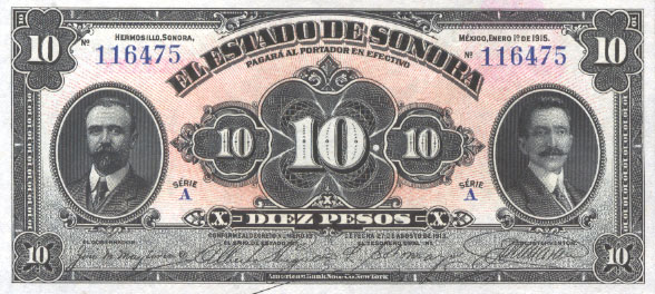 Paper Money Mexico Sonora Pesos 10