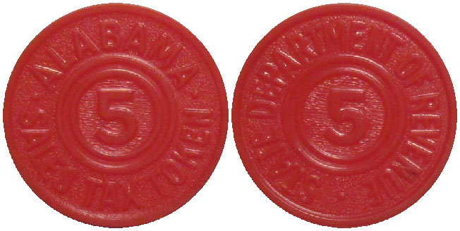 Tax Token Alabama Plastic Red Sales Tax Token - Five