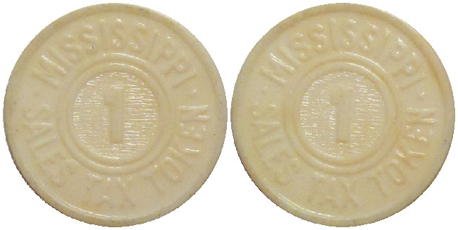 Tax Token Mississippi Plastic White Sales Tax Token - One