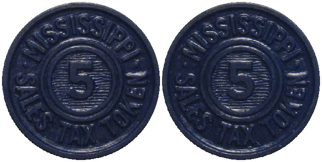 Tax Token Mississippi Plastic Blue Sales Tax Token - Five