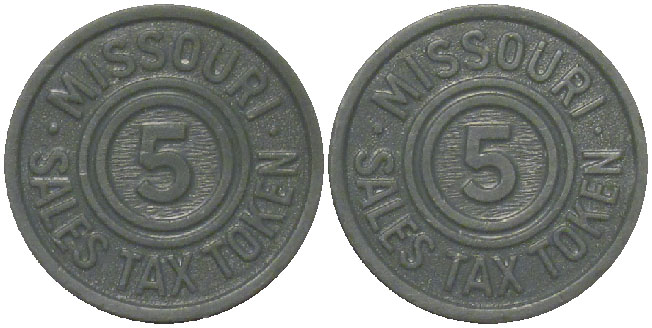 Tax Token Missouri Plastic Gray Sales Tax Token - Five