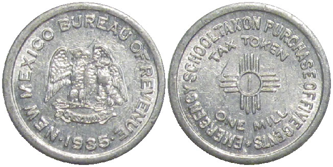 Tax Token New Mexico Aluminum School Tax One