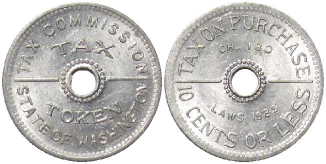 Tax Token Washington Aluminum Tax on 10 cents One