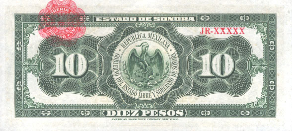 Paper Money Mexico Sonora Pesos 10